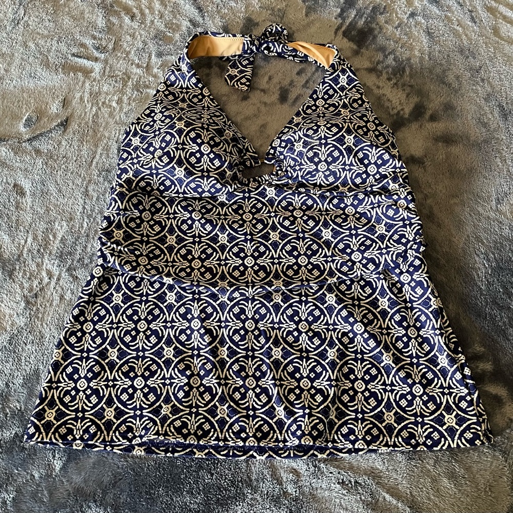 Lands End Navy and White Halter tankini top